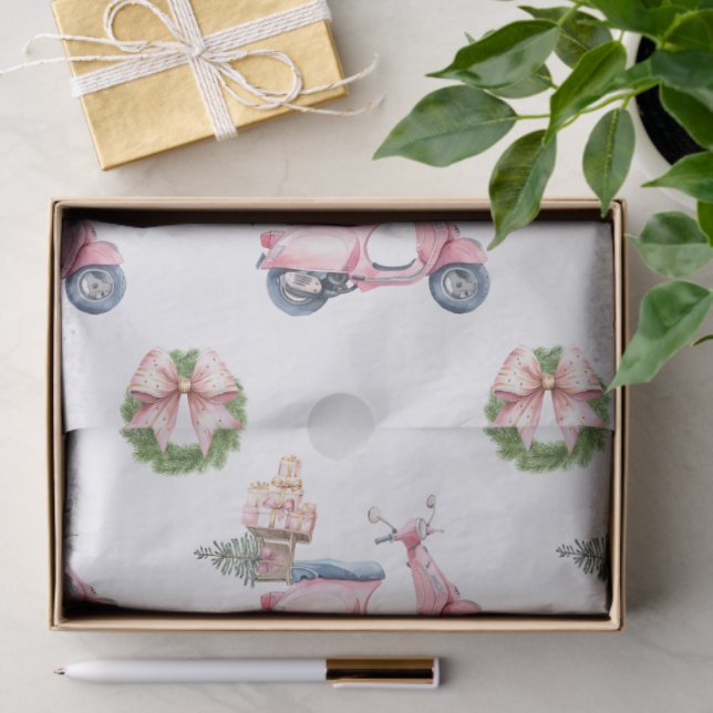 Papier Mousseline Achats de Noël en scooter rose (Cadeau)