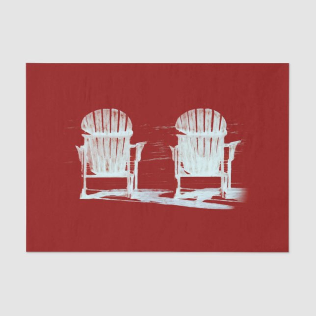 Papier Mousseline Adirondack Chaises De Plage Rouge Blanc Rustique (Recto)