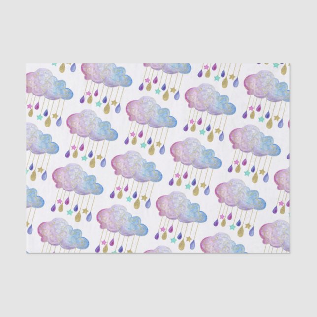 Papier Mousseline Adorable Arc-en-ciel nuages & Gold Baby Girl Douch (Recto)