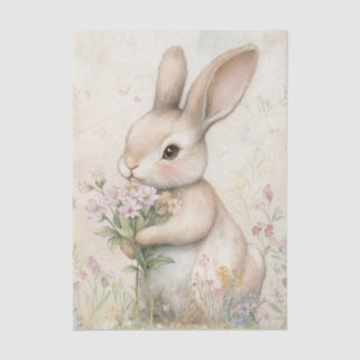 Papier Mousseline Adorable Bunny Holding a Bouquet of Wildflowers