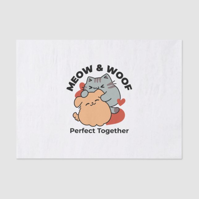 Papier Mousseline Adorable chat et chien Hug - Meow & Woof Design (Recto)