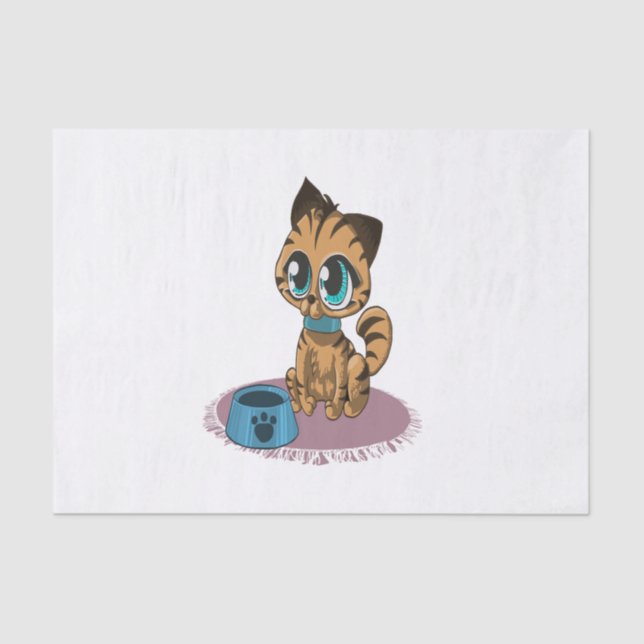 Papier Mousseline Adorable chaton mignon et peluche avec yeux de cha (Recto)