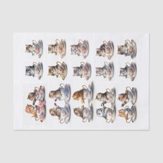 Papier Mousseline Adorable chatons assis dans les tasses (Recto)