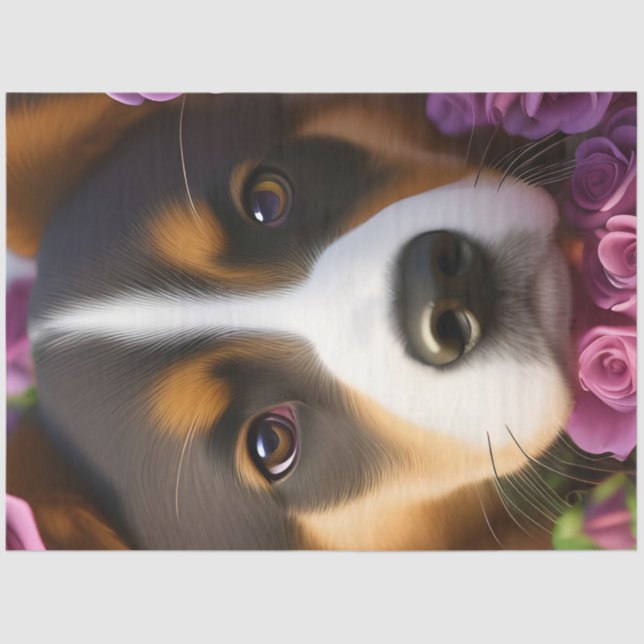 Papier Mousseline Adorable chipe de corgi en roses roses roses (Recto)