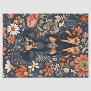Papier Mousseline Adorable Dachshund Fleurs vibrantes Découpage