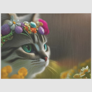 Papier Mousseline Adorable Flower Kitten, Yeux Turquoise