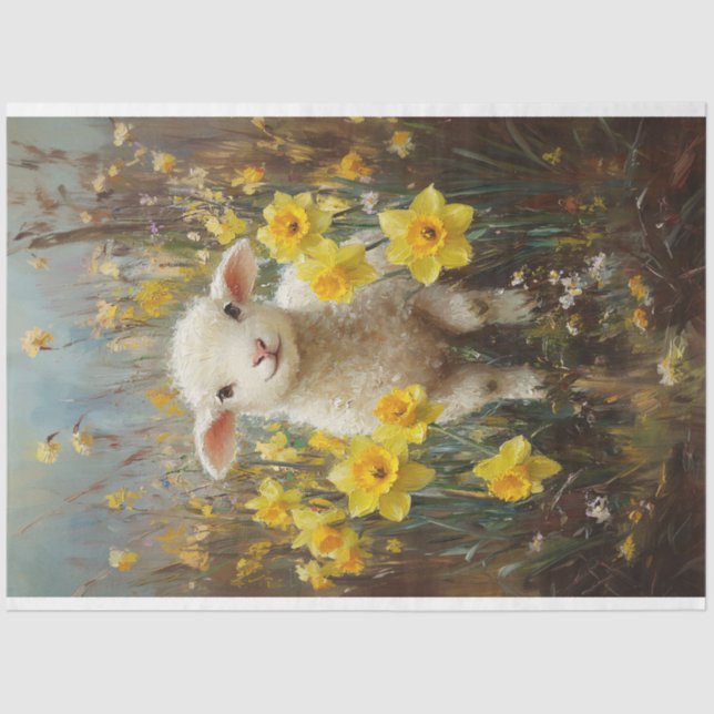 Papier Mousseline Adorable Lamb Jaune Daffodiles Peinture Découpage (Recto)