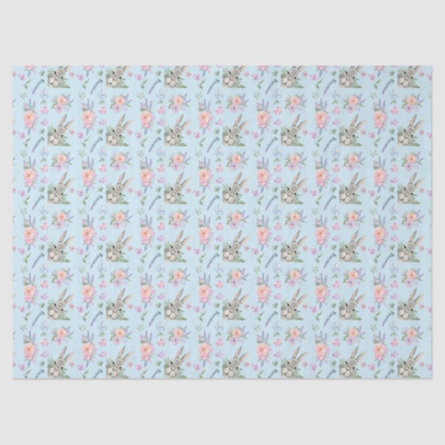 Papier Mousseline Adorable Lapin de Pâques Printemps Pastel Fleur Bl (Recto)