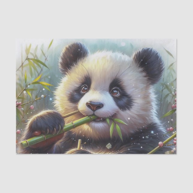 Papier Mousseline Adorable Ours De Panda Mangeant Bambou (Recto)