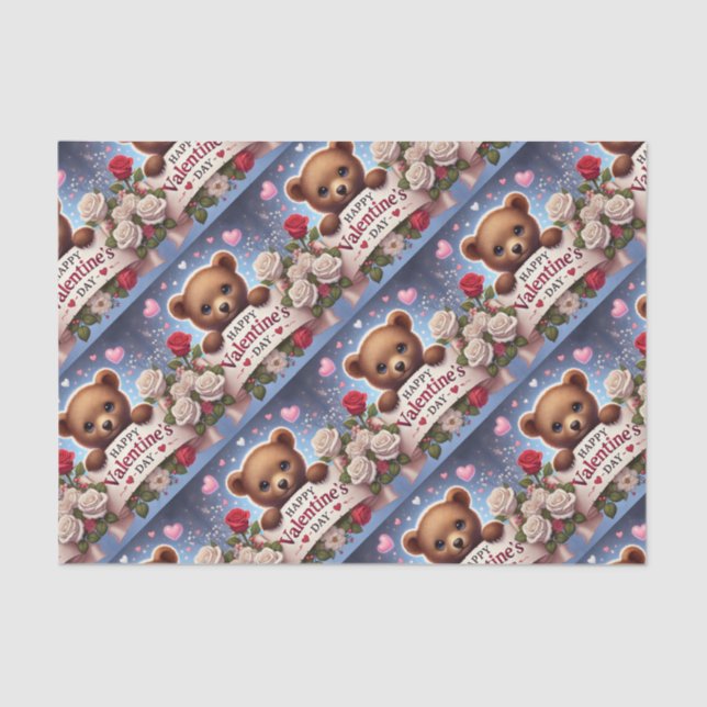 Papier Mousseline Adorable ours en peluche avec Roses (Recto)