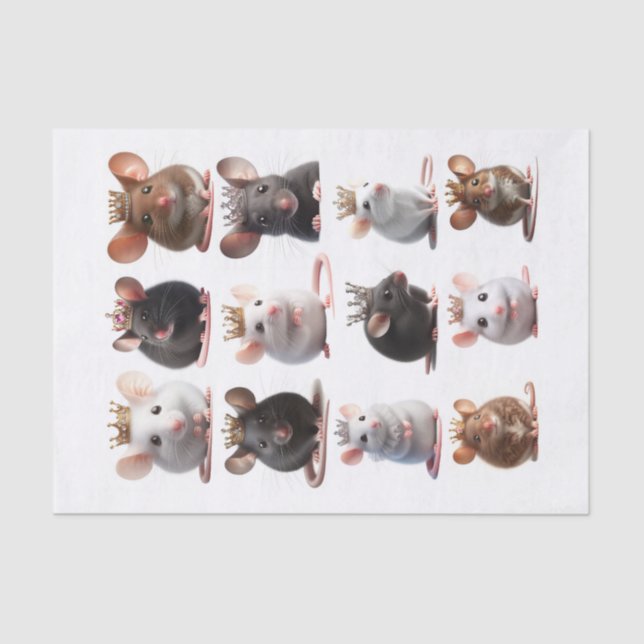 Papier Mousseline Adorable Prince et Princesse Mice avec Couronnes (Recto)