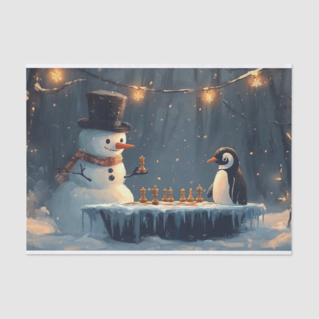 Papier Mousseline Adorable Snowman et Penguin Jouer aux échecs (Recto)