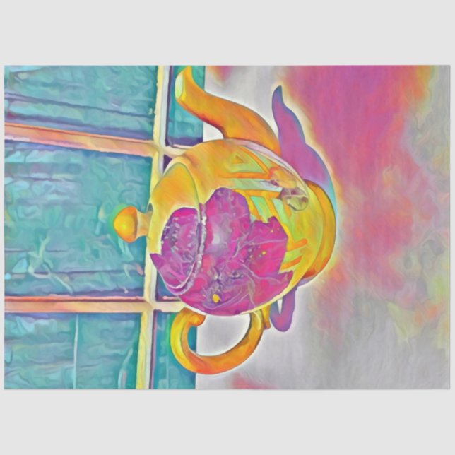 Papier Mousseline Adorable Teapot Tea Party Couleurs psychédéliques (Recto)