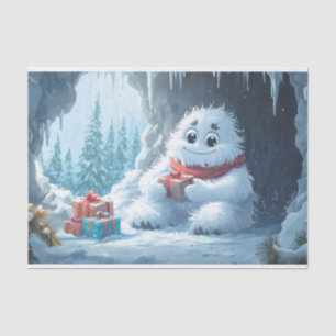 Papier Mousseline Adorable Yeti avec cadeaux de Noël dans une grotte