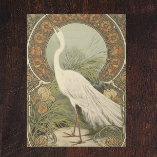 Papier Mousseline Affiche ornithologique bohème Grande Aigrette Blan