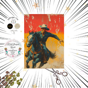 Papier Mousseline Affiche Vintage de Cowboy Western en Découpage