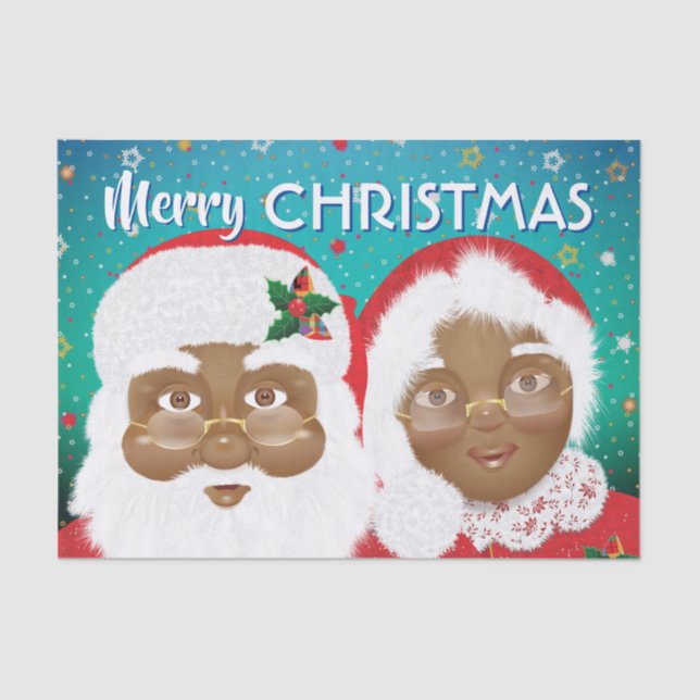 Papier Mousseline African American Père Noël et Mme Claus Christmas (Recto)
