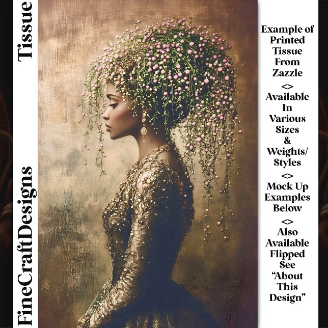 Papier Mousseline African American Woman, Floral DW7L Decoupag (Créateur téléchargé)