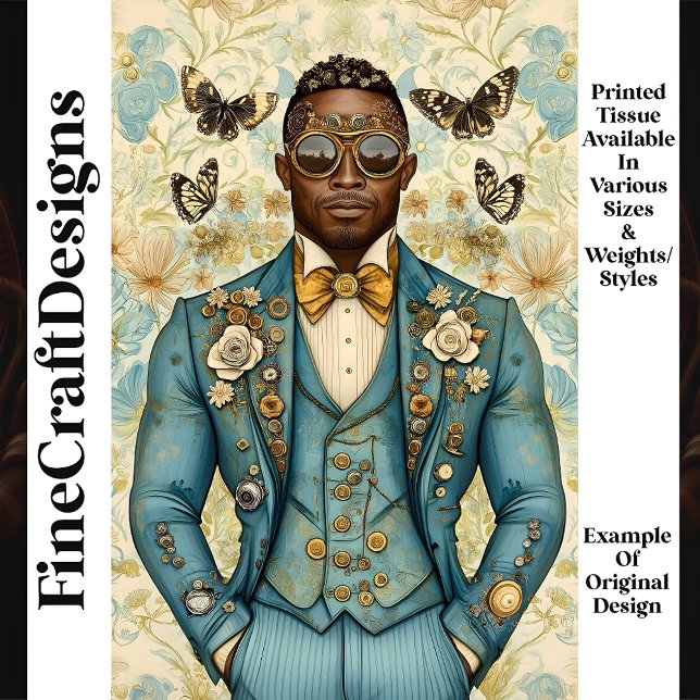 Papier Mousseline Afro-Américain Steampunk Masculin Bleu P8 Découpag (Créateur téléchargé)