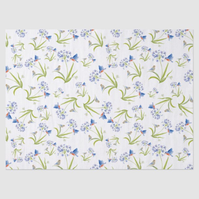 Papier Mousseline Agapanthe avec Merlebleu mère et bébé (Recto)