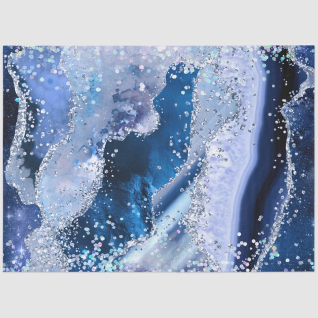 Papier Mousseline Agate bleu chic avec étincelles opalescentes (Recto)