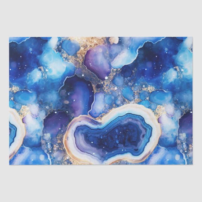 Papier Mousseline Agate Céleste | Motif de Géode de Pierre Abstraite (Recto)