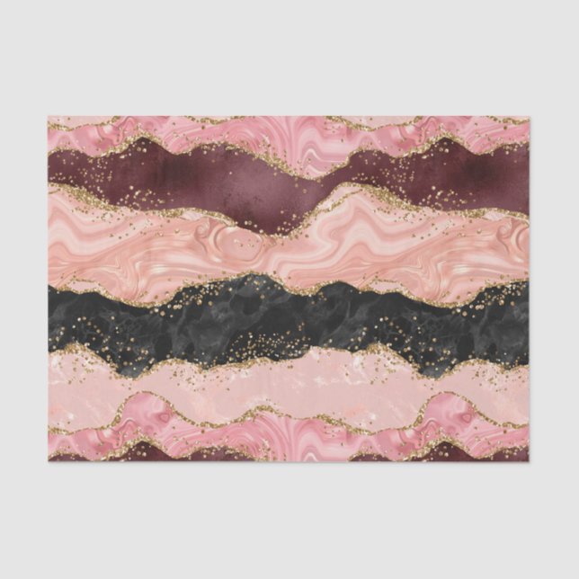 Papier Mousseline Agate de séquences noir et rose (Recto)