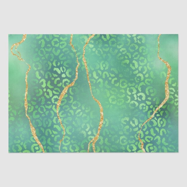 Papier Mousseline Agate Léopard Vert | Jungle Abstrait Glamour (Recto)