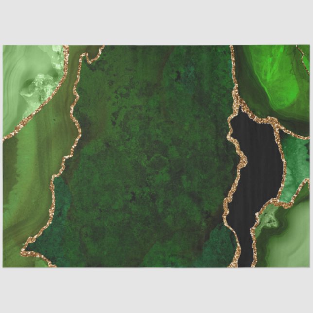 Papier Mousseline Agate Pailleté Faux Vert et Or (Recto)