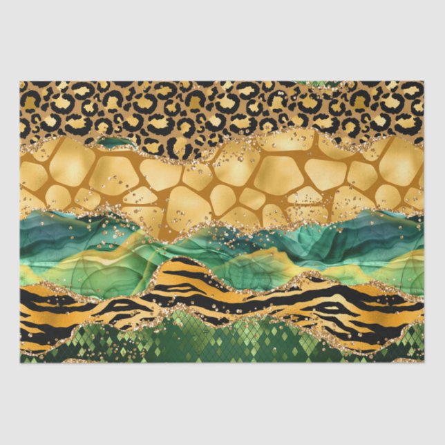 Papier Mousseline Agate Poster de animal Gold et Green Safari (Recto)