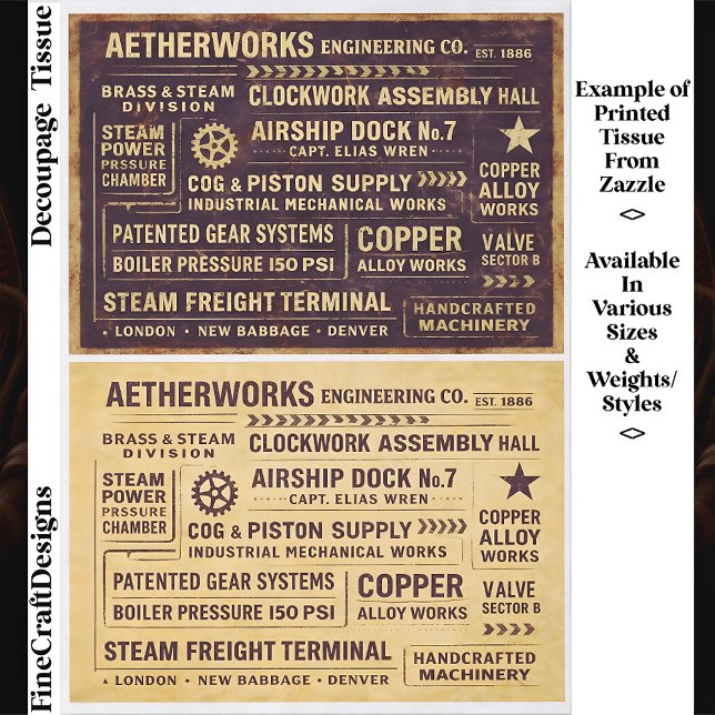 Papier Mousseline Aged Distressed Steampunk Work Signs FA8 Decoupage (Créateur téléchargé)