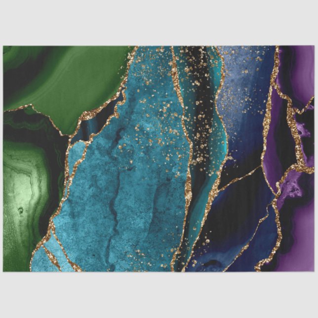 Papier Mousseline Agitation bleu/Turquoise/violet avec Veines Partie (Recto)