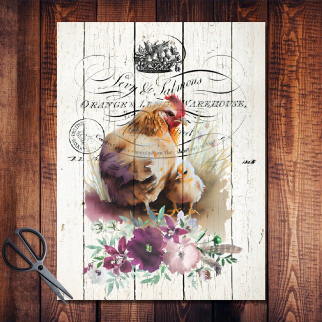 Papier Mousseline Agritourisme Floral Leghorn Poulets (Créateur téléchargé)