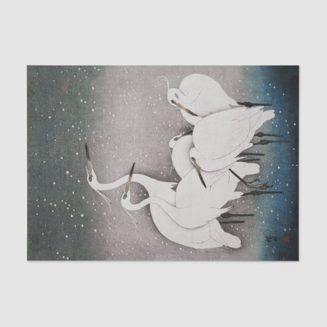 Papier Mousseline Aigrettes japonaises Grues Koson Neige d'hiver (Recto)