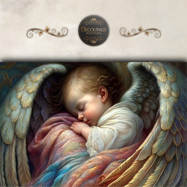 Papier Mousseline Ailes d'ange bébé dormant Découpage (Sleeping Baby Angel Wings Decoupage Tissue Paper)