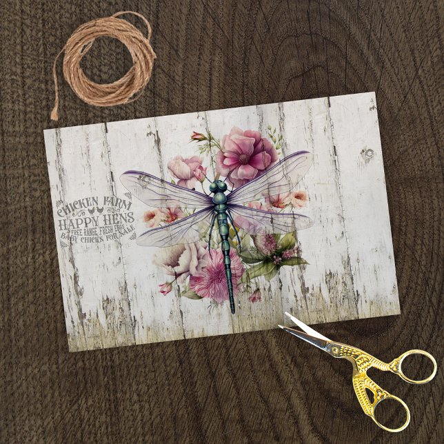 Papier Mousseline Ailes translucides libellule Fleurs roses (Créateur téléchargé)