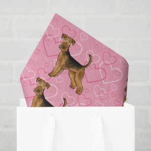 Papier Mousseline Airedale Terrier Chien Mignon Amour Avec des Cœurs