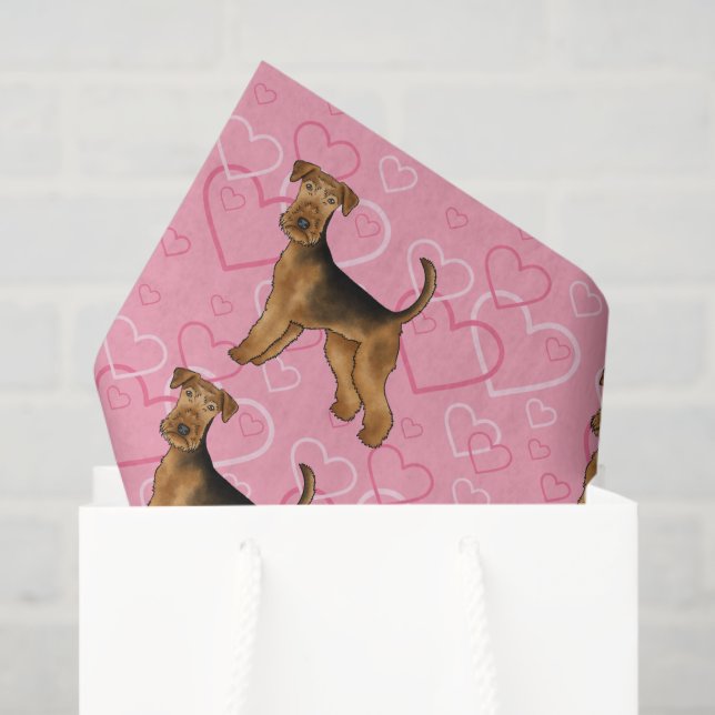 Papier Mousseline Airedale Terrier mignon chien amour avec les coeur (Sac cadeau)