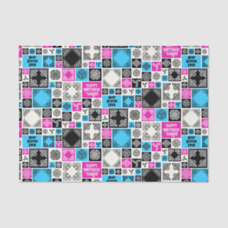 Papier Mousseline Ajouter Nom & Relation Anniversaire Magenta & Bleu