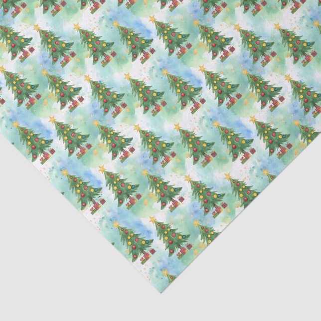 Papier Mousseline Alcohol Ink and Watercolor Christmas Trees Pattern (Détail)
