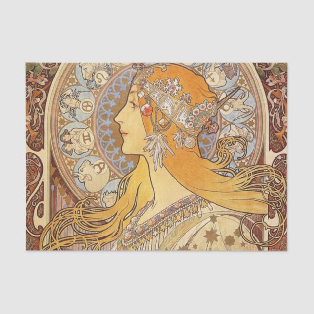 Papier Mousseline Alfonse Mucha Zodiac Art nouveau femme (Recto)