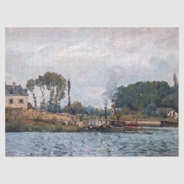 Papier Mousseline Alfred Sisley - Bateaux à l'écluse à Bougival (Recto)