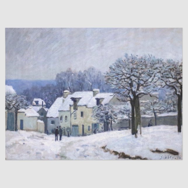 Papier Mousseline Alfred Sisley - Place Chenil à Marly, Effet Neige (Recto)