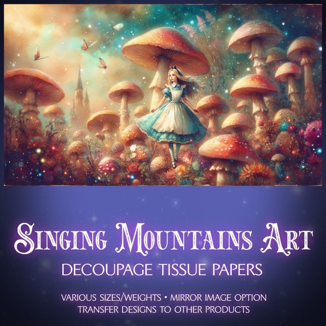 Papier Mousseline Alice and Whimsical Mushrooms Wonderland Decoupage (Créateur téléchargé)