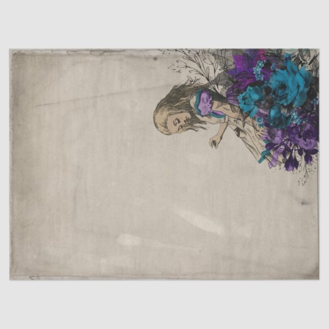 Papier Mousseline Alice au pays des merveilles Découpage floral viol (Recto)