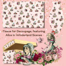Alice au pays des merveilles Découpage rose Vintag
