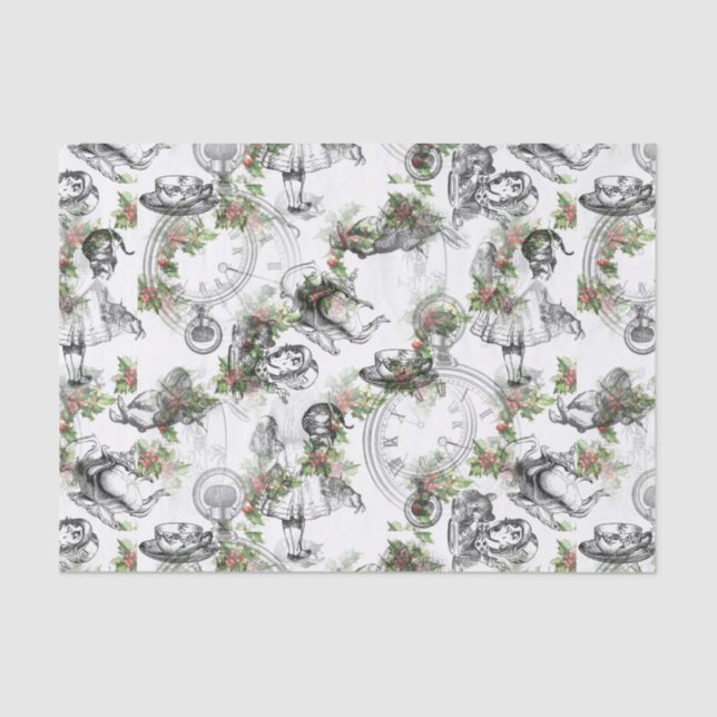 Papier Mousseline Alice au pays des merveilles Holly Christmas Tissu (Recto)