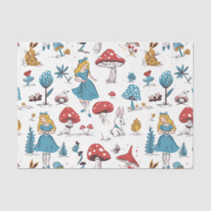 Papier Mousseline Alice au pays des merveilles Lapin Champignons rou