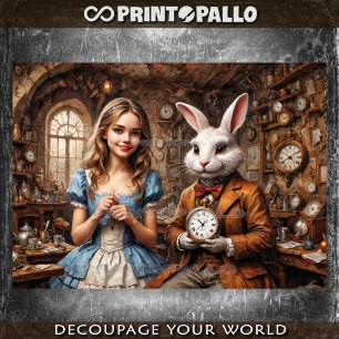 Papier Mousseline Alice au pays des merveilles rencontre le lapin bl