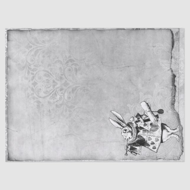 Papier Mousseline Alice de lapin noir et blanc au pays des merveille (Recto)